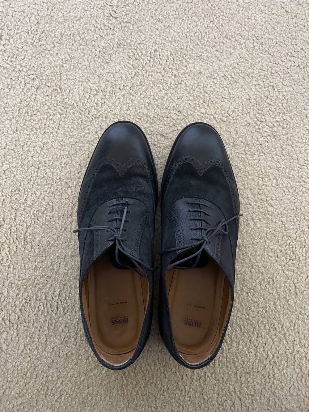 Boss Black Suede & Leather Wingtip Derby Oxfords